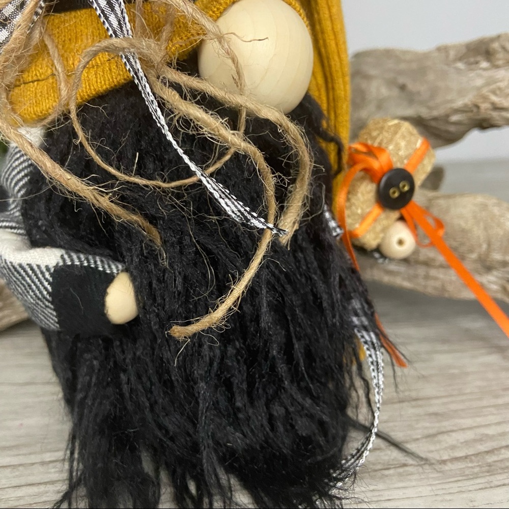 ❌SOLD❌Fall Harvest Gnome Plaid Black White Pumpkin Orange Hay Cottage Handmade - Picture 6 of 11
